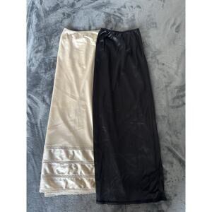 Vintage Sears Nylon Half Slip Lot (2) – Ivory & Black – Size L – Made in USA